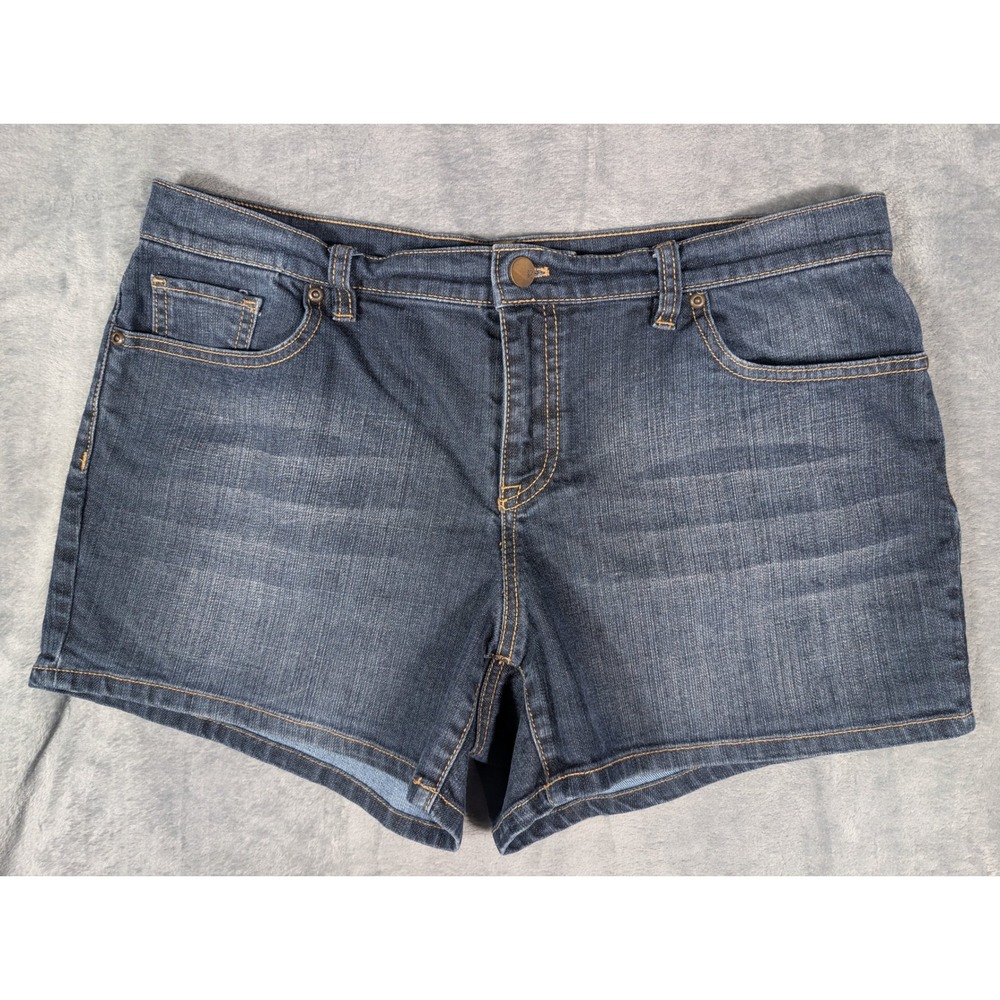 New York & Company Denim Shorts‎ Womens Size 12 Dark Wash Blue Mid Rise Stretch